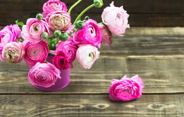 Картинка цветы, ваза, букет, лютик азиатский, розовые