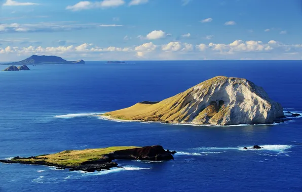 Море, небо, облака, пейзаж, скалы, остров