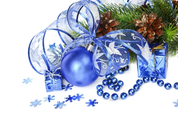Украшения, шары, Новый Год, Рождество, Christmas, blue, New Year, decoration
