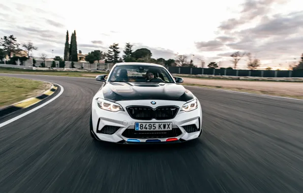Скорость, BMW, вид спереди, гоночный трек, 2018, Competition, F87, BMW M2