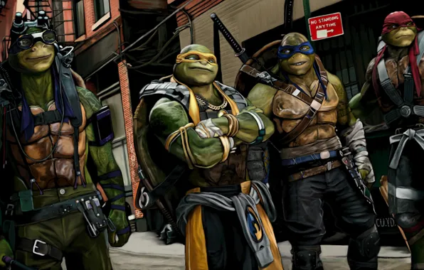 Город, арт, четверо, маски, Teenage Mutant Ninja Turtles, Out of the Shadows, Черепашки-ниндзя 2