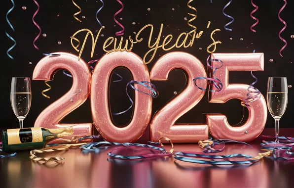 Цифры, Новый год, дата, 2025, ИИ-арт, нейросеть, Новый 2025 год