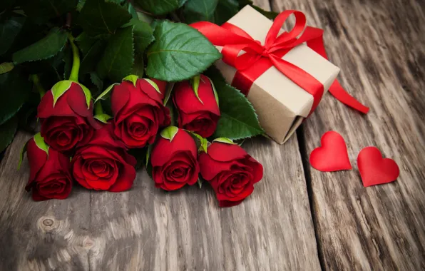 Любовь, цветы, подарок, розы, сердечки, красные, red, love