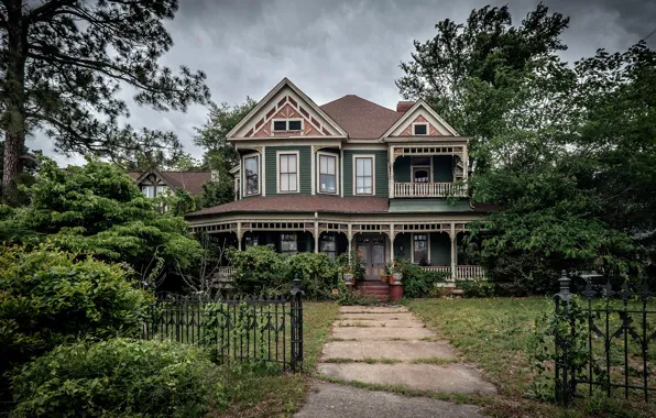 Деревья, дом, Georgia, Mansion, Macon