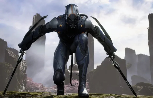 Sword, rock, ken, blade, ninja, pose, suit, shinobi