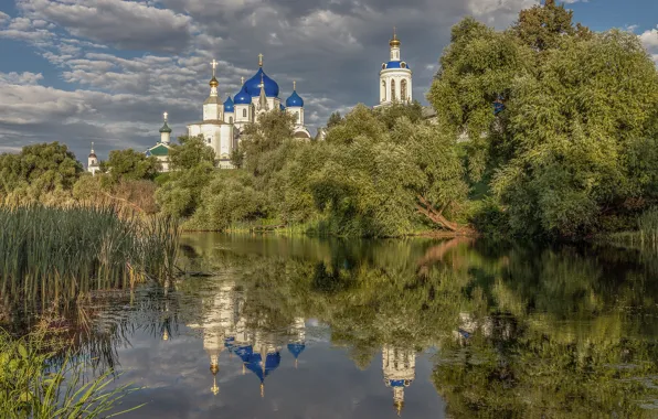 Картинка пейзаж, природа, отражение, река, храм, Боголюбово, манастырь, Елена Гусева