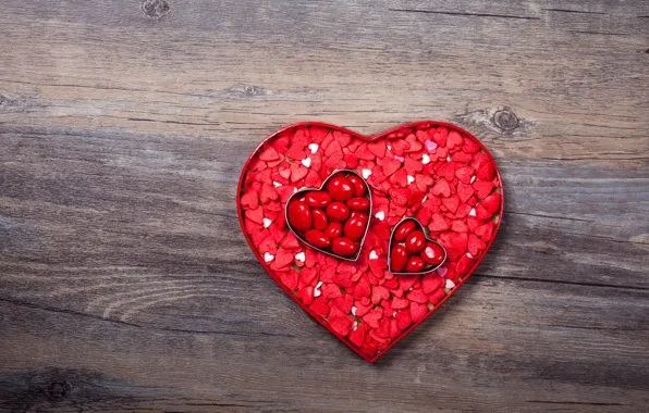 Картинка любовь, сердце, конфеты, сердечки, red, love, heart, wood