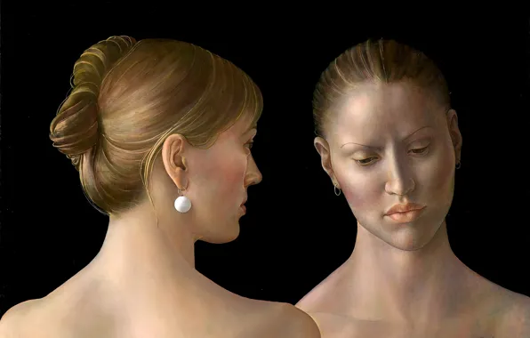 Картинка блондинки, 2010, серьга, Фигуративная живопись, Normunds Braslins, Сокровенные чувства, две жещины
