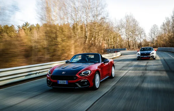 Дорога, движение, родстер, спайдер, чёрно-белый, Abarth, чёрно-красный, 124 Spider