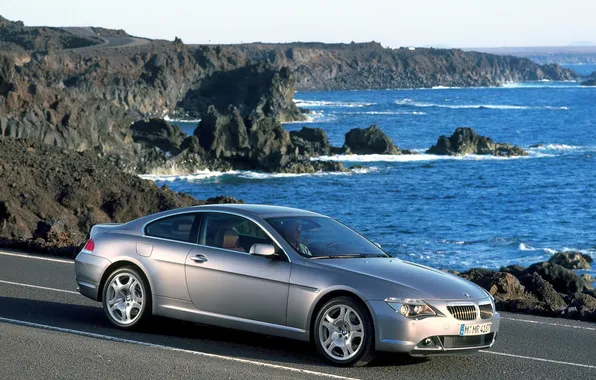 Дорога, море, камни, скалы, берег, побережье, серебристый, BMW