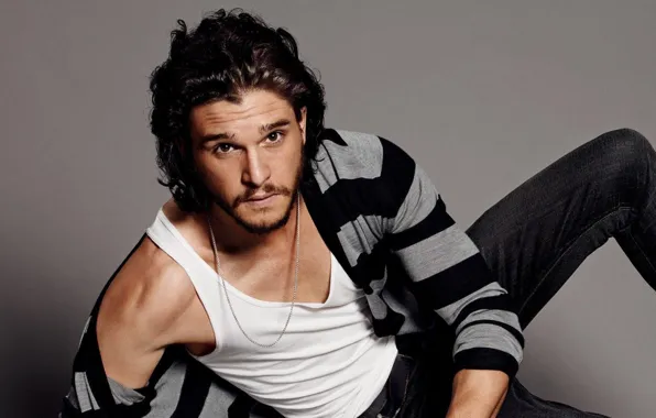 Взгляд, футболка, мужчина, цепочка, красивый, Kit harington