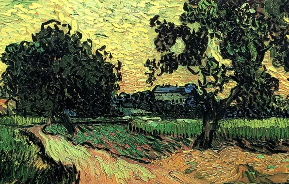 Картинка Vincent van Gogh, at Sunset, the Chateau of Auvers, Landscape with