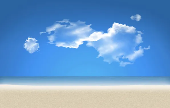 Песок, море, пляж, небо, вода, облака
