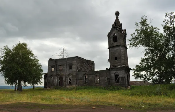 Природа, Деревья, Церковь, Здание, Старинная, Заброшенная