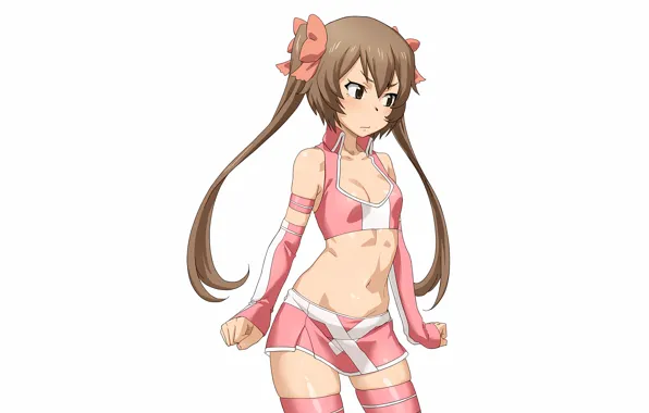 Girl, sexy, cleavage, blouse, thighhighs, long hair, brown hair, brown eyes