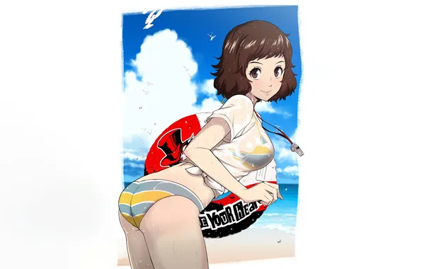 Girl, sexy, ass, wet, beach, sea, brown hair, brown eyes