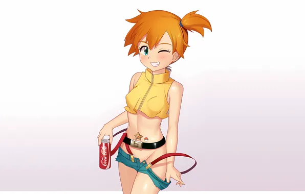 Girl, sexy, Misty, shorts, blouse, green eyes, anime, beautiful