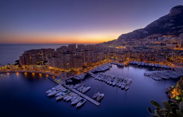 Картинка ночь, залив, Monaco