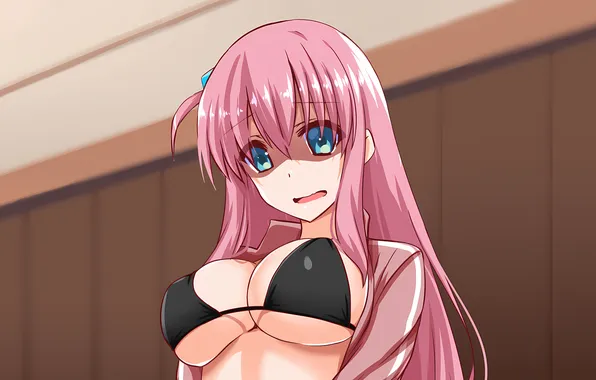 Girl, sexy, cleavage, pink hair, long hair, boobs, sexy girl, anime