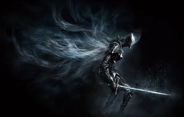 Темный фон, игра, меч, доспехи, дымка, sword, game, character