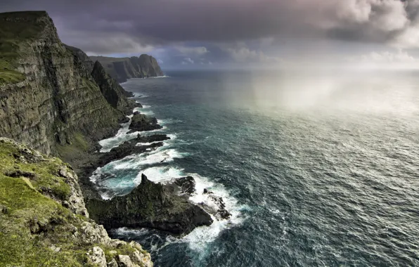 Картинка океан, скалы, побережье, Faroe Islands, Фарерские острова