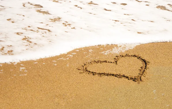 Картинка песок, море, волны, пляж, лето, любовь, сердце, summer