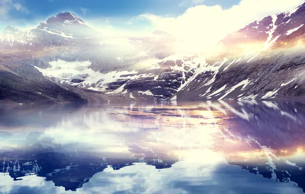 Картинка облака, снег, горы, озеро