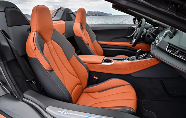 Обои интерьер, BMW, кресла, родстер, салон, гибрид, 2018, i8 на телефон ...