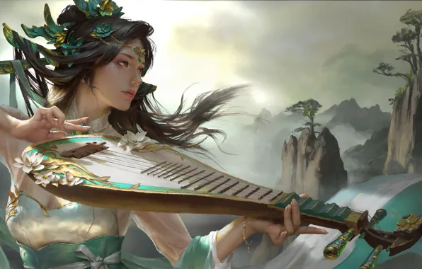 Девушка, Музыка, Азиатка, Girl, Music, Asian, Instrument, Инструмент