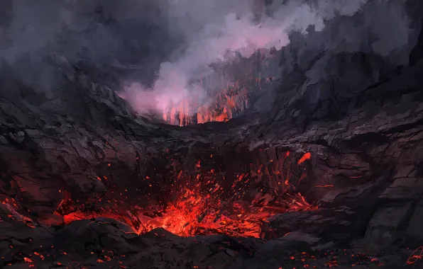 Red, night, lava