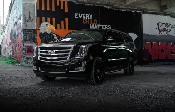 Cadillac, Escalade, Wall, Black, Graffiti, Side, SUV