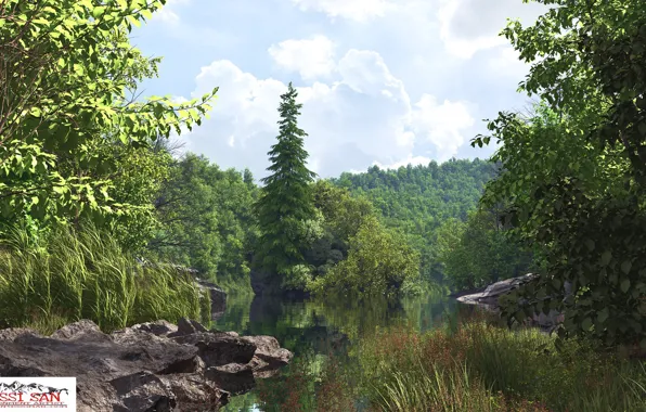 Вода, озеро, камни, берег, hidden lake