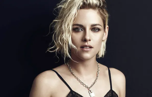 Портрет, актриса, блондинка, красотка, черный фон, Kristen Stewart, Кристен Стюарт