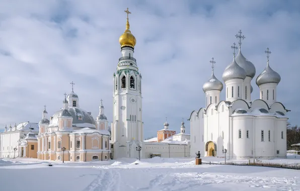 Картинка зима, снег, город, храм, Кремль, Вологда