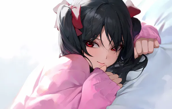 Girl, long hair, anime, beautiful, twintails, red eyes, pretty, attractive