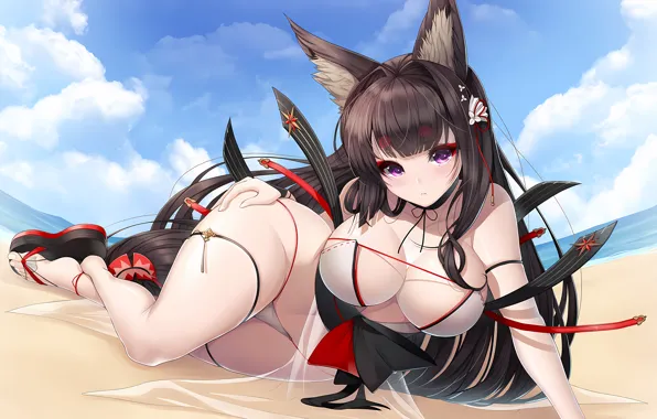 Girl, sexy, lingerie, pantsu, cleavage, beach, panties, sky