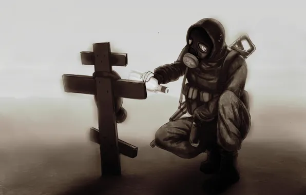 Soldier, fog, darkness, machine gun, Tomb