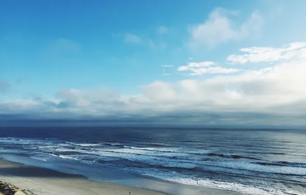 Картинка waves, USA, United States, beach, sky, water, clouds, sand