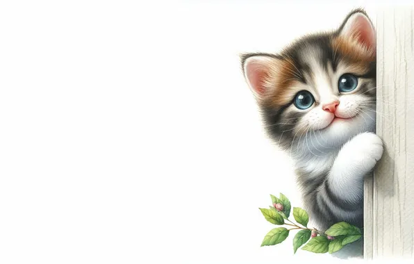 Кошка, взгляд, поза, котенок, мордашка, ИИ-арт, нейросеть