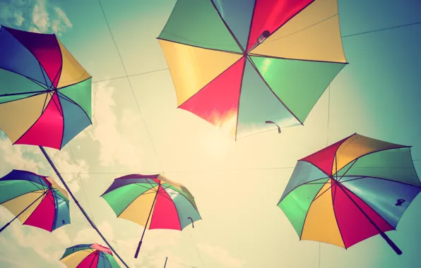 Лето, небо, colors, зонт, colorful, зонтики, rainbow, summer