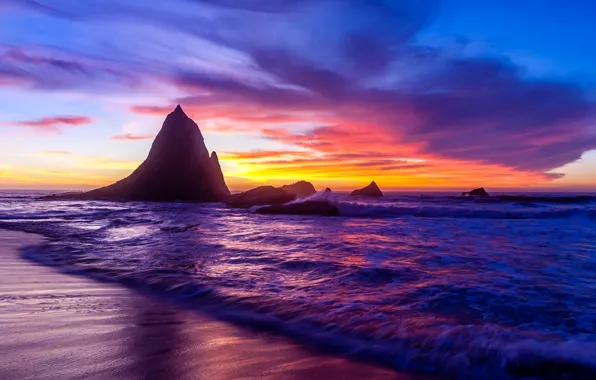 USA, sunset, Olympic National Park, Rock Coast Beach