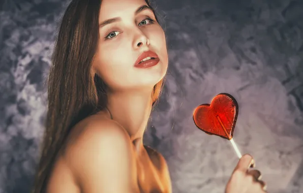 Картинка взгляд, девушка, лицо, фон, портрет, леденец, губки, конфета