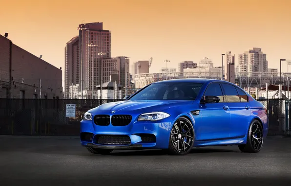 Бмв, BMW, перед, синяя, blue, F10