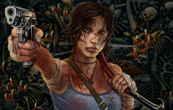 Картинка девушка, пистолет, оружие, Tomb Raider, Расхитительница гробниц