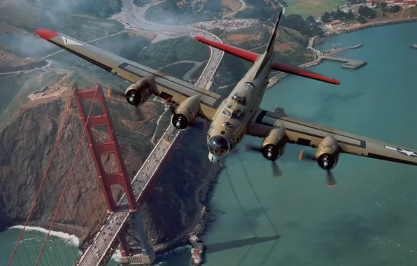 Картинка Boeing, Бомбардировщик, B-17, Тяжёлый, Первый, Четырёхмоторный, Летающая крепость, Flying Fortress