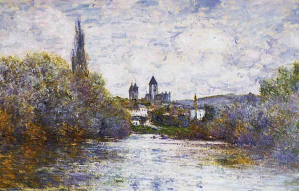 Картинка пейзаж, картина, Клод Моне, Ветёй. Маленький Рукав Сены