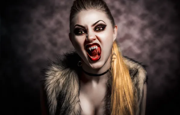 Картинка девушка, клыки, вампир, крик