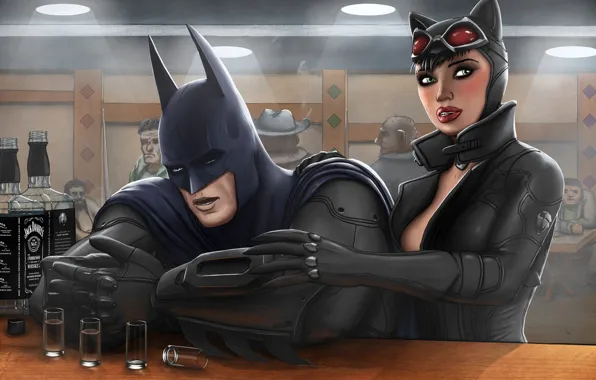 Batman, бар, пьяный, fan art, catwoman, Selina Kyle