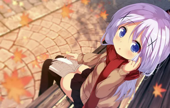 Взгляд, скамейка, девочка, Gochuumon wa usagi desu ka?