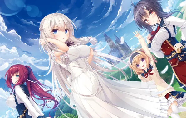 Kawaii, girl, fantasy, sky, dress, landscape, anime, cloud